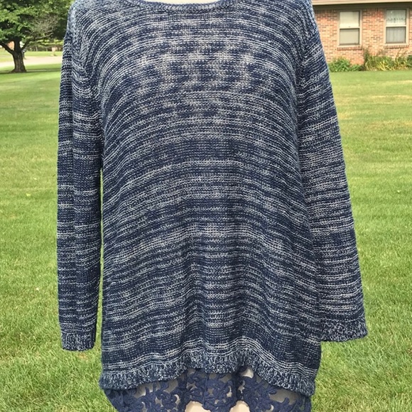 Style & Co. Sweaters - Style & Co Blue/White Sweater with lace Hem